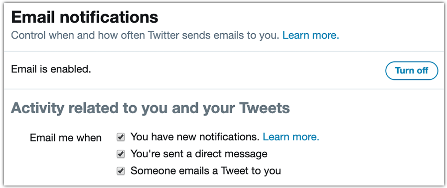 how to turn off email notifications from twitter