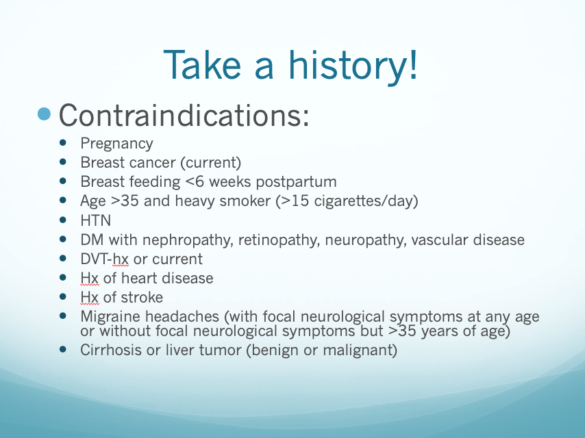 patient history prior to starting OCPs